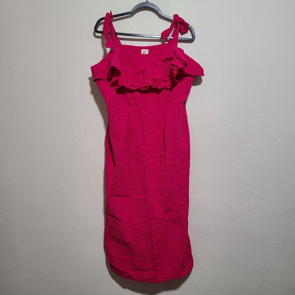 A New Day Seer Sucker Sleeveless Dress Elastic Waist Size XL Pink